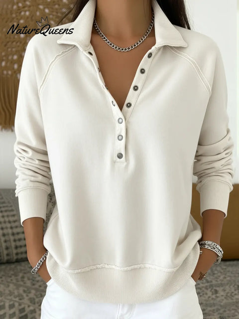 Women's Casual Solid Color Pullover Cotton Sweatshirt