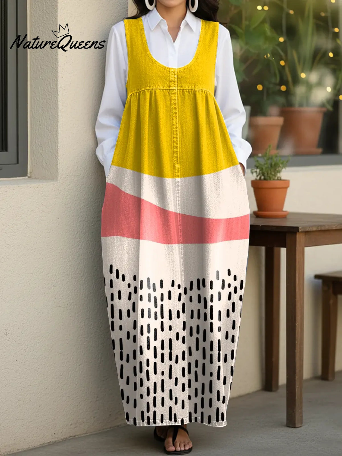 Women's Abstract Geometry Casual Loose Denim Vest Dress