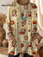 Women's Cute Dogs Pattern Art Print Casual Cotton Knitted Sweater