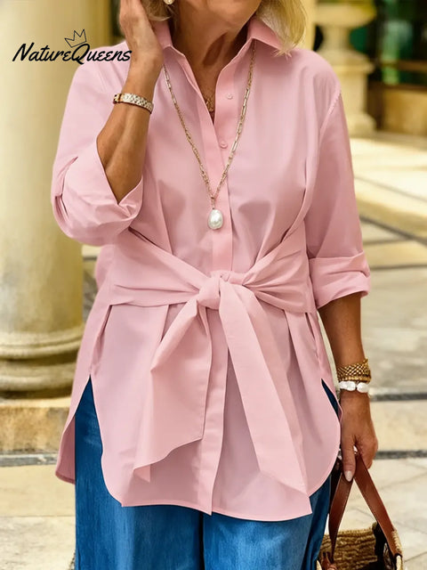 Women's Casual Tie-front Cotton Shirt