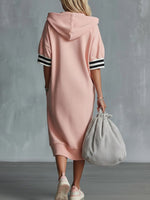 Women's 3/4 Sleeve Casual Loose Hooded Cotton Dress