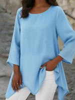 Cozy Elegant Irregular Hem Cotton And Linen Shirt Top