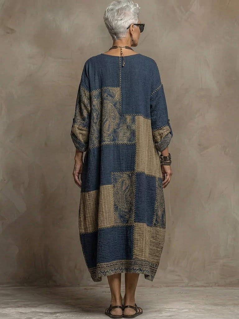 Bohemian Vintage Paisley Print Linen And Cotton Dress