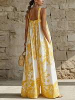 Retro Artistic Print Loose Wide-leg Jumpsuit
