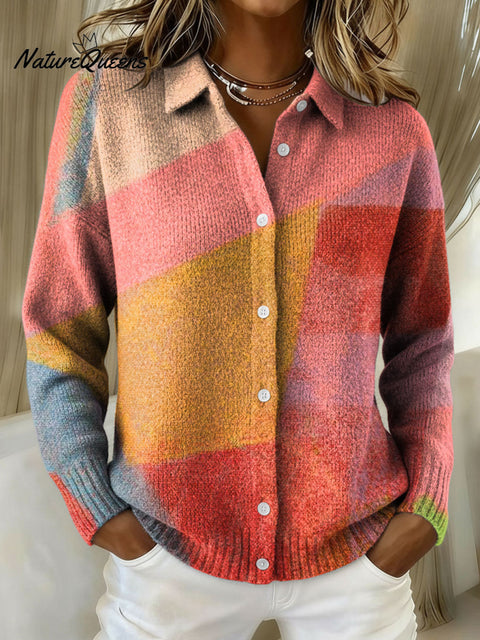 Women's Color Gradient Pattern Print Cowl Neck Sweater