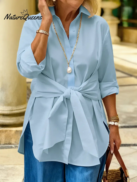 Women's Casual Tie-front Cotton Shirt
