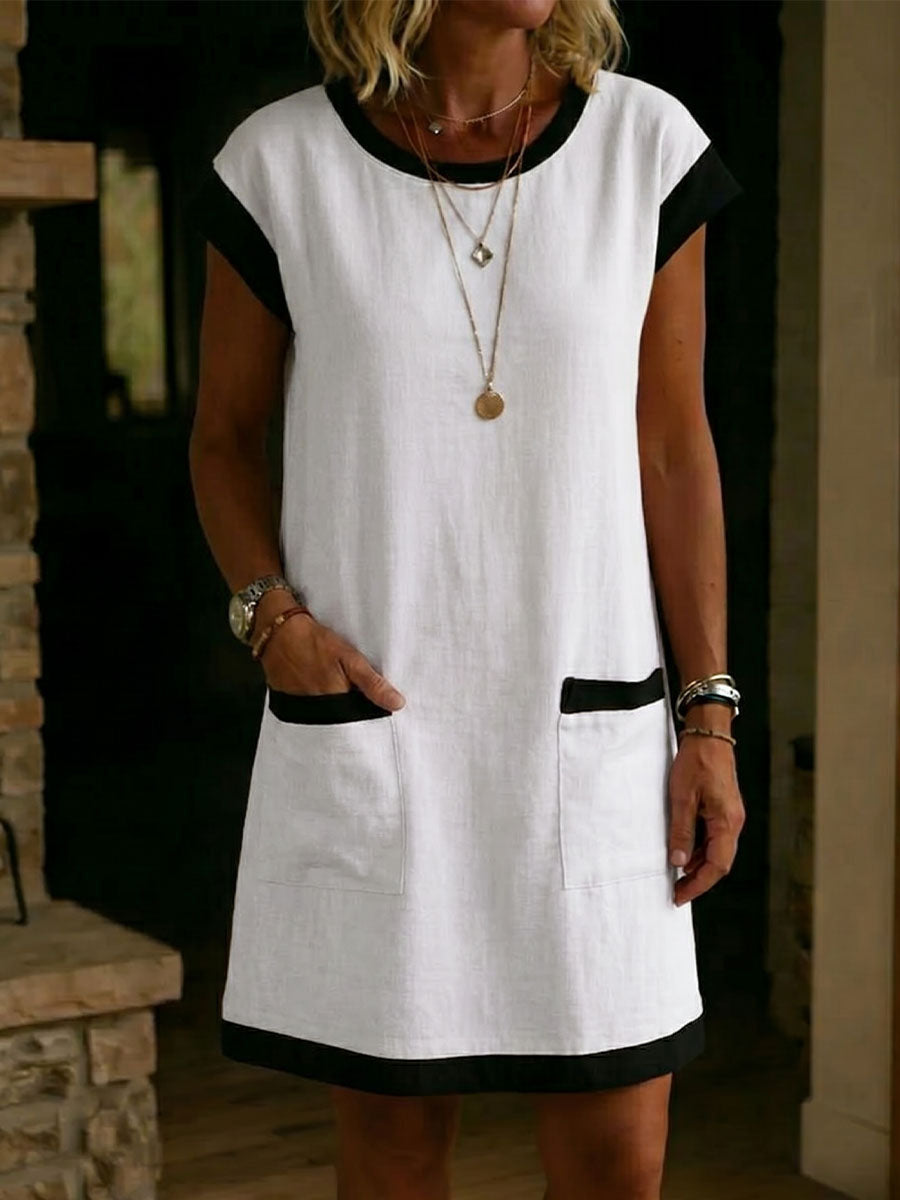 Women's Round-neck Short-sleeve Color-block Dress