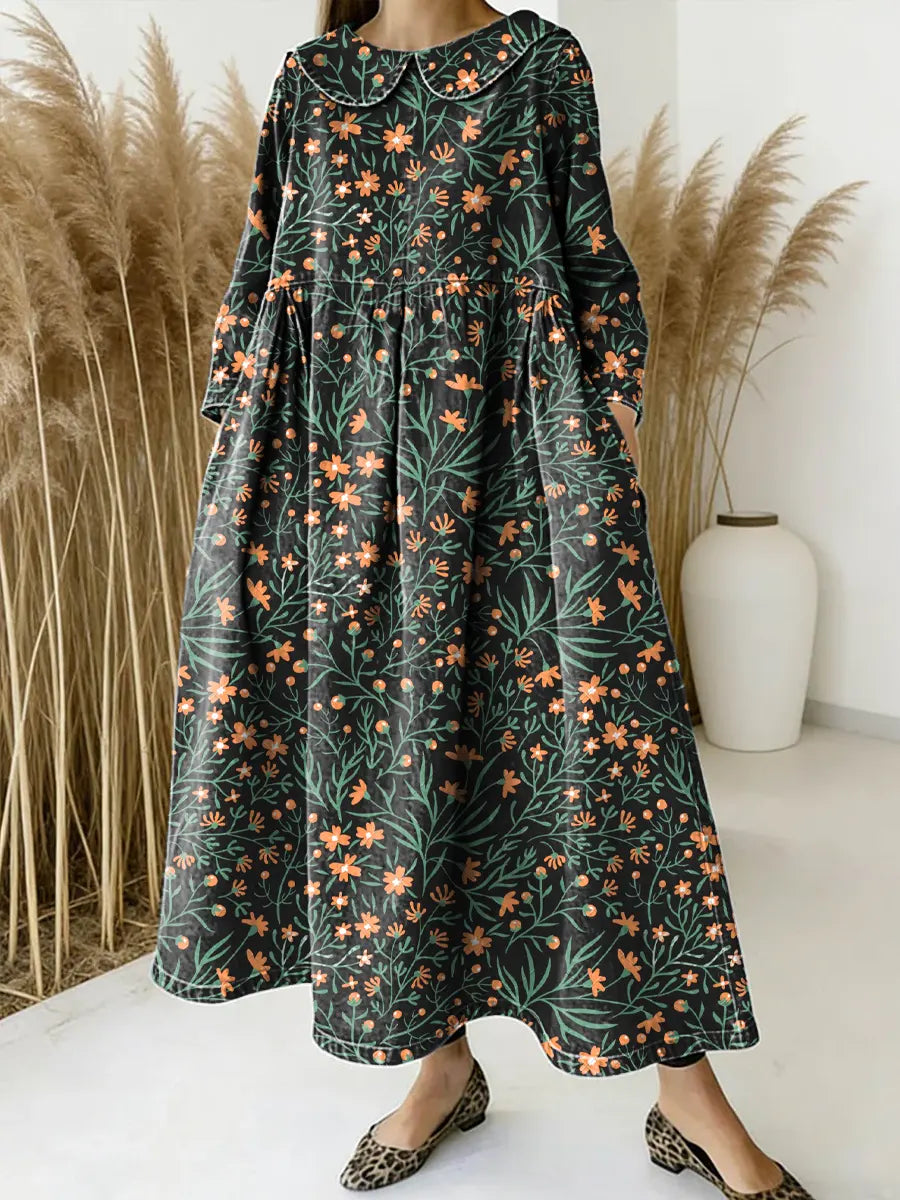 Women Floral Pattern Art Print Casual Denim Dress