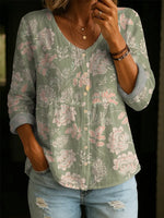 Women's Floral Pattern Art Print Casual Cotton Shirt