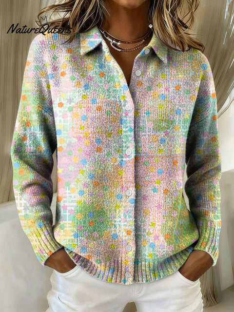 Women's Geometry Gradient Pattern Print Cowl Neck Sweater