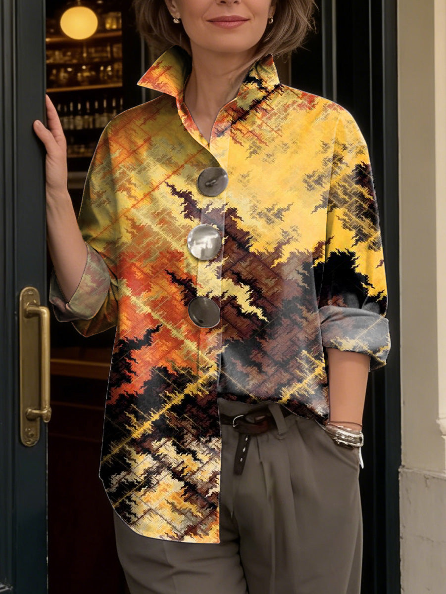 Artistic Watercolor Abstract Graffiti Print Metal-button Shirt