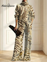 Women's Leopard Pattern Art Print Casual Cotton Knitted Suits