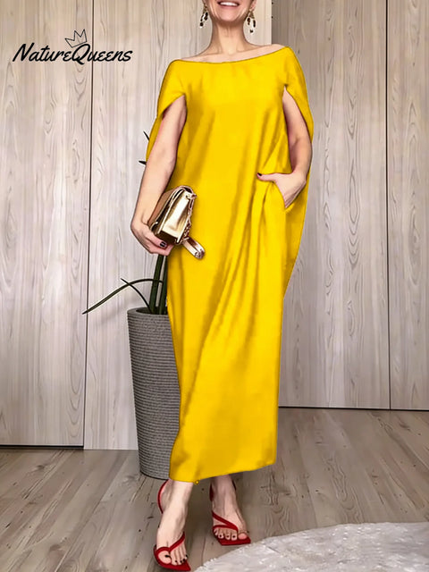 Women's Solid Color Round Neck Casual Loose Cotton Dress