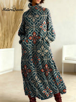 Women's Vintage Symmetrical Flowers Pattern Art Print Casual Cotton Knitted Dress