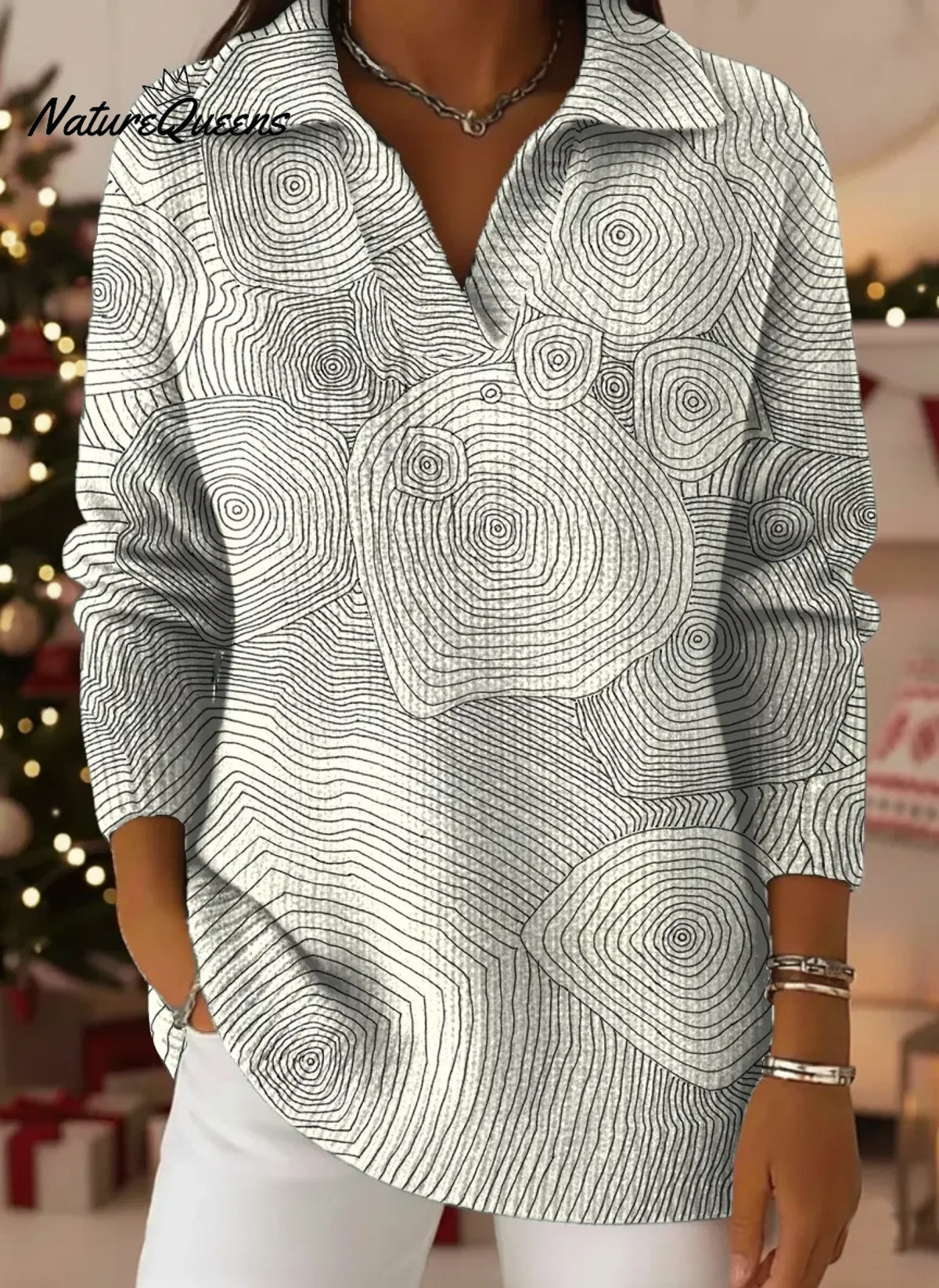 Women's VintageGeometry Art Print Casual Sweater