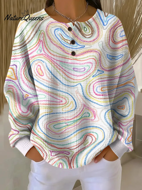 Women's Abstract Pattern Art Print Casual Waffle Sweatshirt