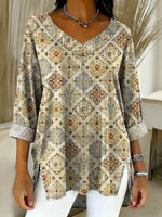 Women's Vintage Pattern Art Print Casual Denim Shirt