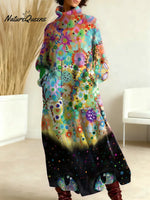 Women's Floral Cat Pattern Art Print Casual Cotton Knitted Dress