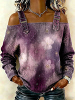 Women‘s Vintage Pattern Art Print Casual Cotton Denim Shirt