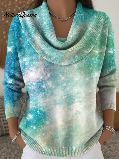 Women's Retro Pattern Art Print Cowl Neck Sweater