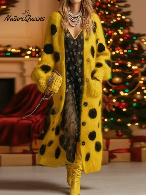 Women's Polka Dot Print Long-sleeved Cardigan Sweater