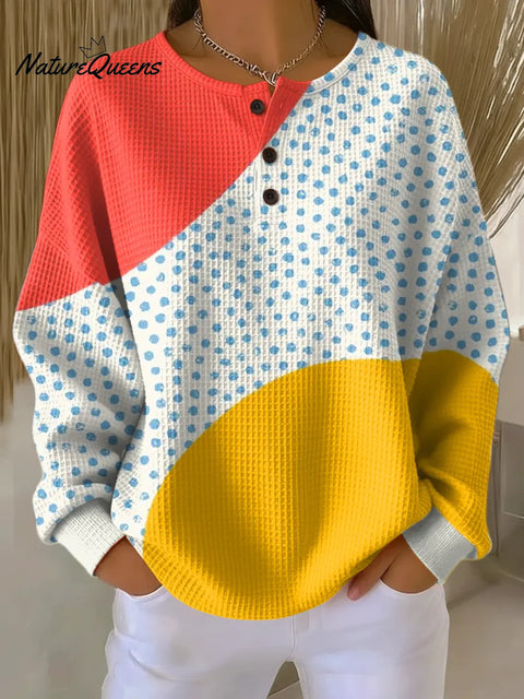 Women's Abstract Pattern Art Print Casual Waffle Sweatshirt