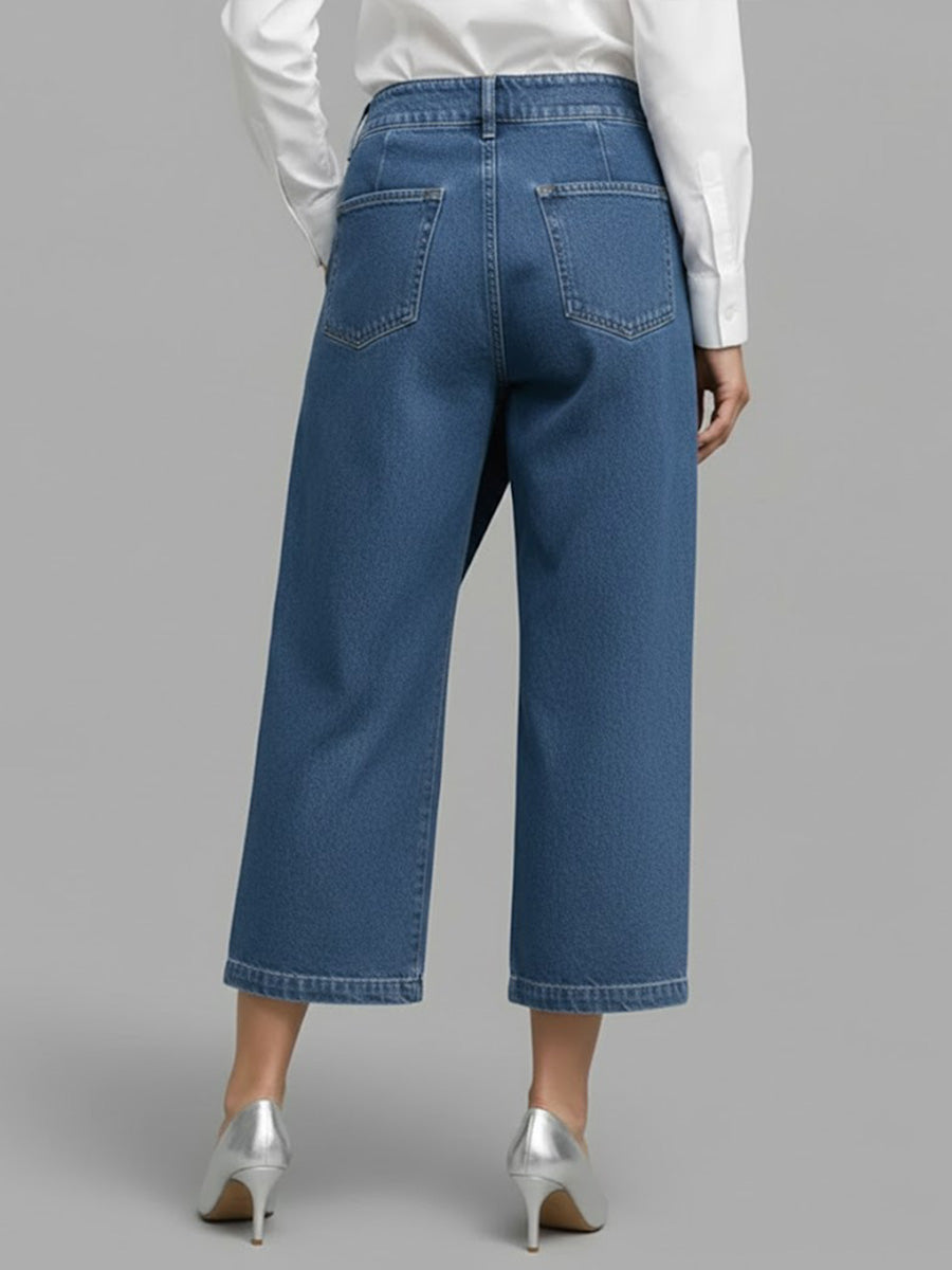 Women's High-waisted Loose-fitting Cropped Wide-leg Jeans