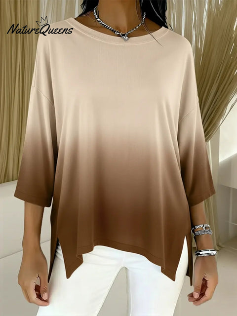 Women's Casual Loose Gradient Crew Neck Cotton T-Shirt