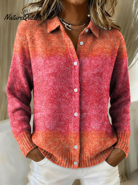 Women's Retro Geometric Abstract Gradient Pattern Art Print Cowl Neck Sweater