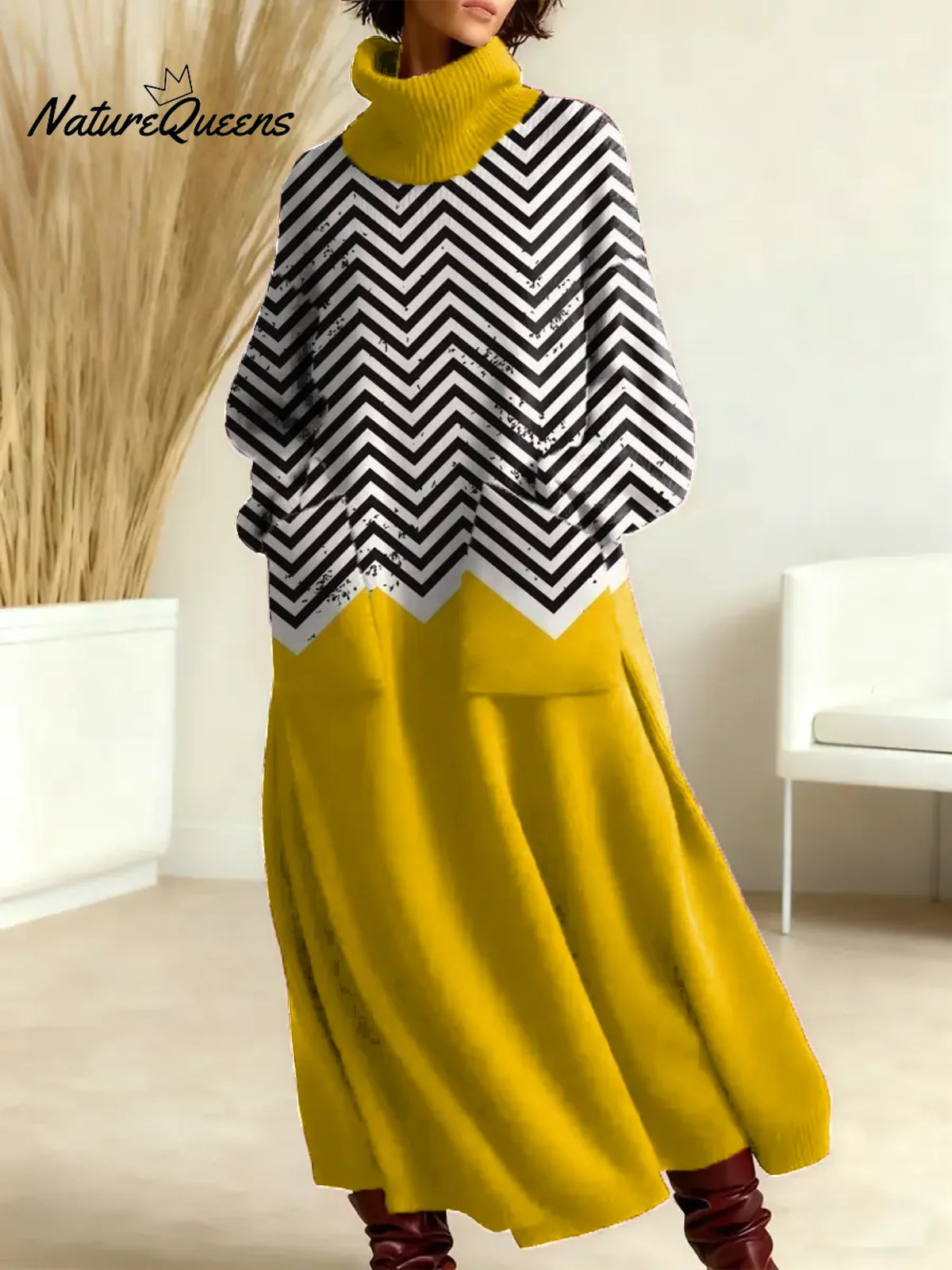 Women's Abstract Pattern Art Print Casual Cotton Knitted Dress