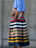 Artistic Colorful Striped Print Pleated Skirt