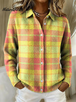 Bright Geometric Patterned Decorative Design Casual Shirt Collar Long Sleeve Sweater