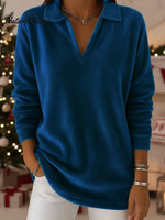 Retro Christmas Polo Collar Velvet Pullover