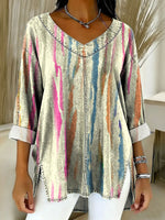 Women's Retro Gradient Ethnic Art Patterns Casual Washed Denim Cotton Top