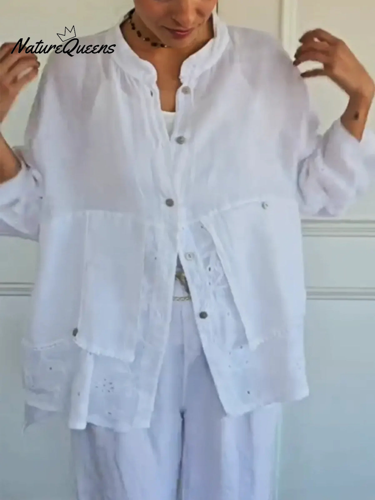 Women's Lace-paneled Cotton And Linen Shirt