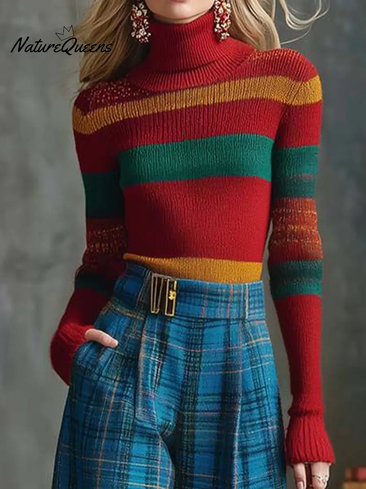 Women's Cozy Striped Turtleneck Sweater