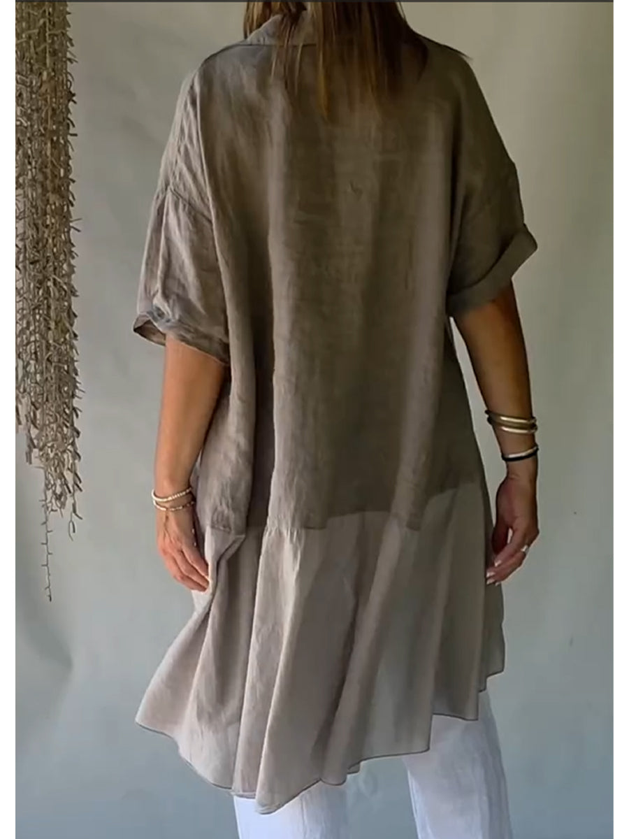 Casual Linen And Cotton Shirt With A Shorter Front And Longer Back