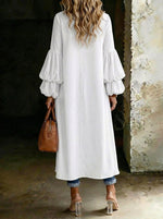 Women's Causal Long Sleeve Round-neck High-low Hem Design Blouse Top