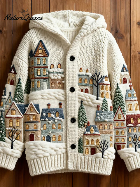 Women's Christmas Pattern Art Print Casual Fleece Coat