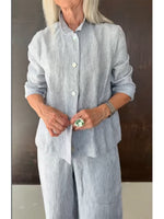 Casual & Cozy Striped Linen-cotton Shirt And Pants Two-piece Set