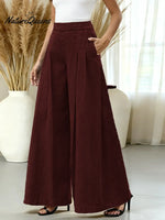 Women's Solid Color High-waisted Casual Loose Cotton Wide-leg Pants