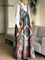 Women's Retro Colorful Pattern Art Print Casual Cotton Denim Dress