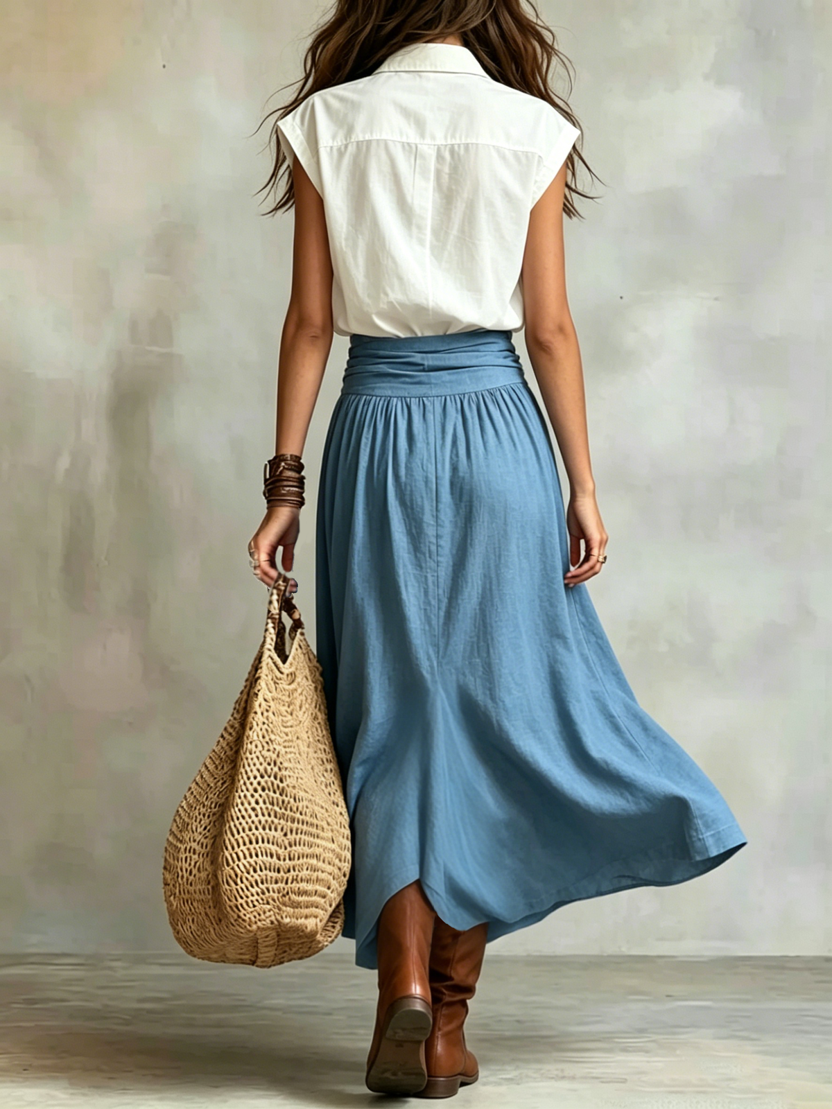 Women's 2 Piece Outfits Casual Summer Short Sleeve Button Down Shirt Blouse With High Waisted Front Slit Long Maxi Skirt Set