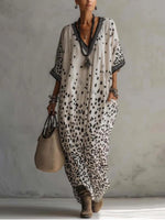 Elegant Leopard Print V-neck Dress