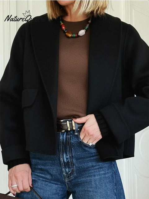 Classic Shawl Collar And Sleeve Patchwork Knit Wool Coat Jacket