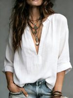 Women's Comfortable Simple Half-sleeve Cotton Shirt