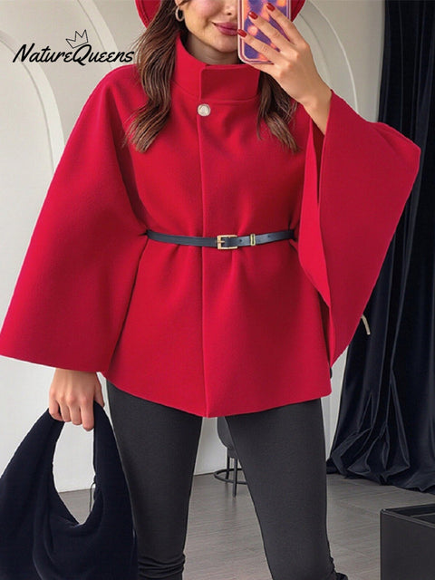 Women's Stylish Elegant Solid-color Wool Cape Coat