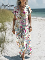 Women's Floral Art Print Casual Cotton And Linen Dress