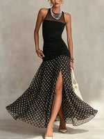 Sheer Polka-dot Chiffon Sleeveless Maxi Dress