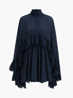 Semi-Sheer Ruffle Dress With Outer Cape Two-piece Set